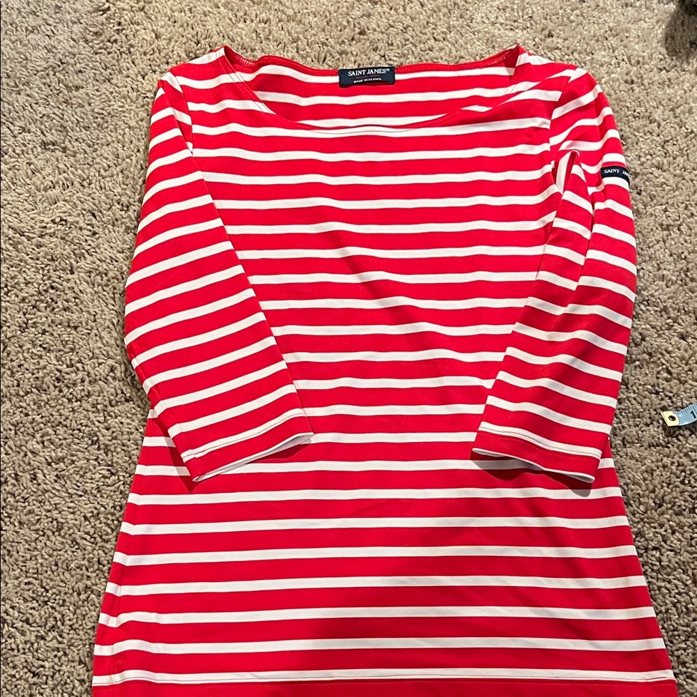 Saint James Red and Cream Nautical Striped Shirt